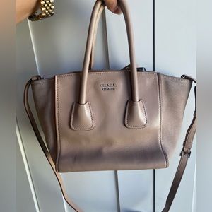 Prada Beige Leather & Suede Twin Pocket Handbag